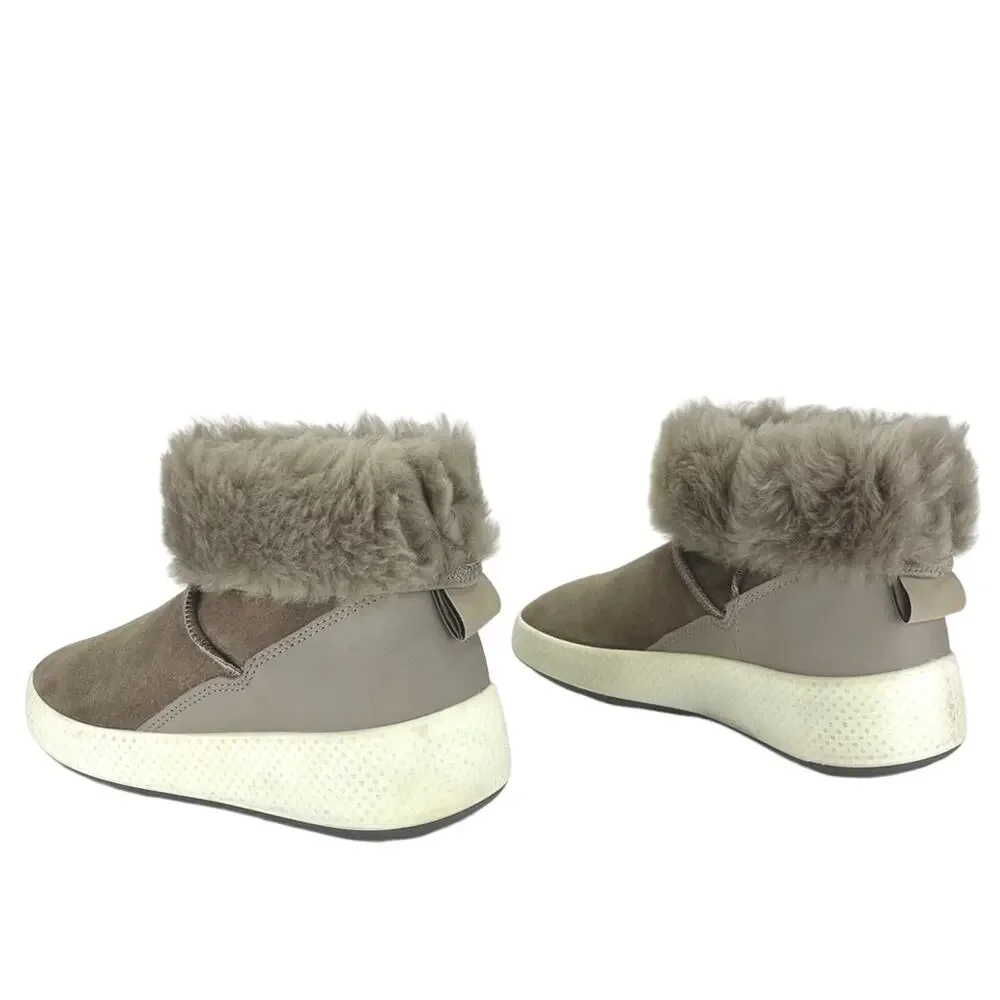 Ecco Women Taupe Winter Boot Size 5-5.5 Leather Shearling Lined Foldable Bootie
